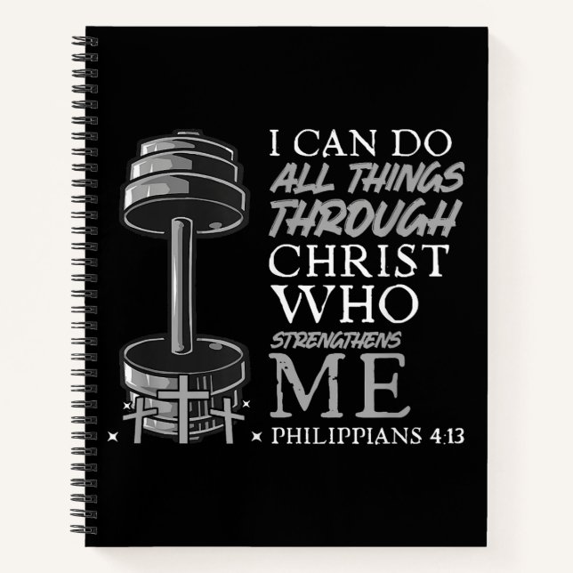 Can Do All Things Weightlifter Gym Christian Bible Notebook (Front)