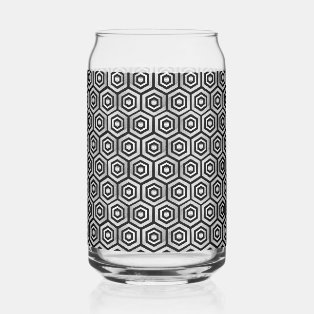 Can Glass Black White Hexagon Geometric Pattern (Front)
