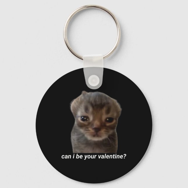Can I Be Your Valentine Funny Cat Meme Brainrot Ge Keychain (Front)