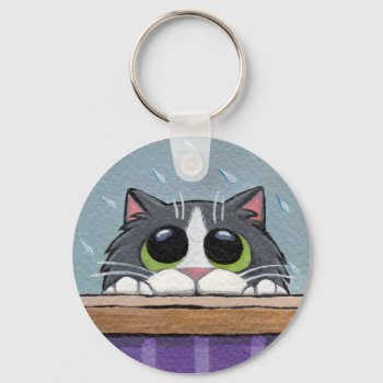 Can I Come In? V.2 - Cat Keychain by LisaMarieArt at Zazzle