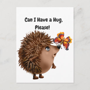 Can I Have a Hug Hedgehog Butterfly Friendship Postcard