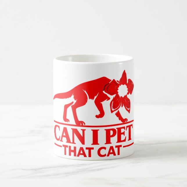 Can I Pet That Cat Demodog Stranger Meme Funny cat Coffee Mug (Center)