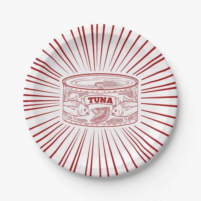 Can of tuna retro design paper plates (Front)