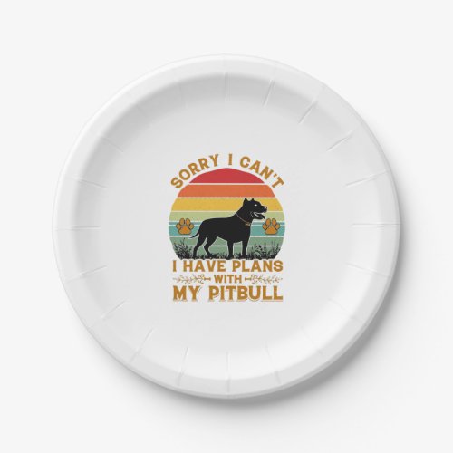 Can Plans Dog Pitbull Retro Sunset_1 Paper Plates