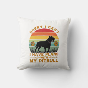 Can Plans Dog Pitbull Retro Sunset_1 Throw Pillow