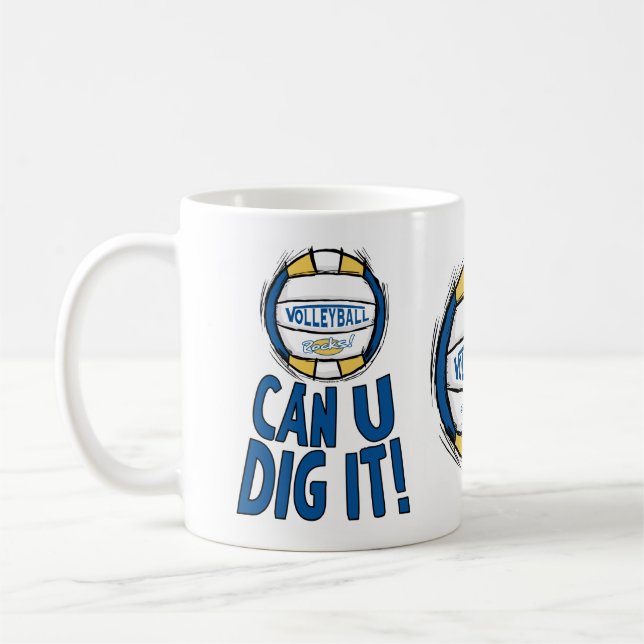 Can U Dig It Volleyball Blue Gold Coffee Mug (Left)