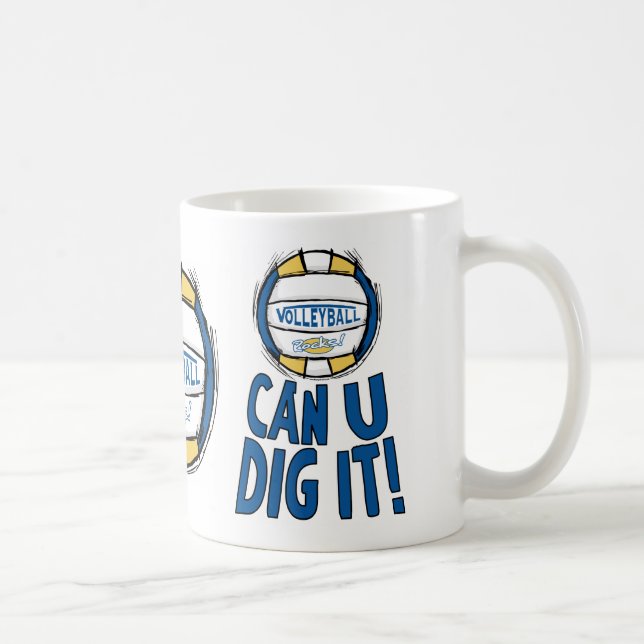 Can U Dig It Volleyball Blue Gold Coffee Mug (Right)