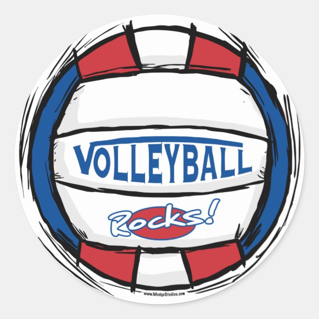 Can U Dig It Volleyball Blue Red Classic Round Sticker (Front)