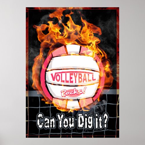 Can You Dig It Burning Pink Volleyball Poster