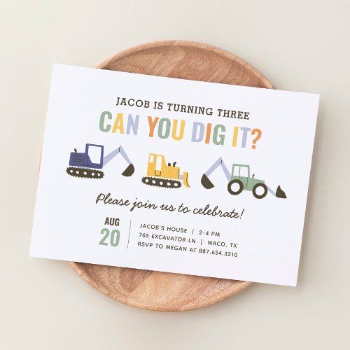 Can You Dig It Construction Birthday Party Invitat Invitation