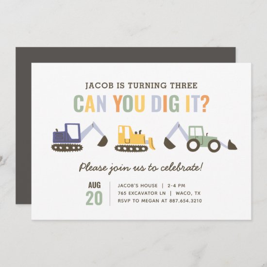 Can You Dig It Construction Birthday Party Invitat Invitation