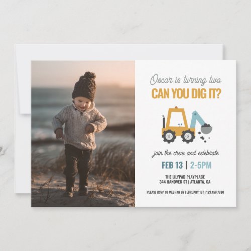 Can You Dig It Digger Birthday Party Invitation