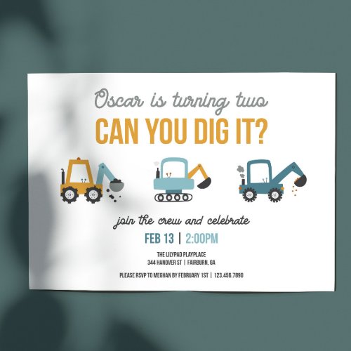 Can You Dig It Digger Birthday Party Invitation