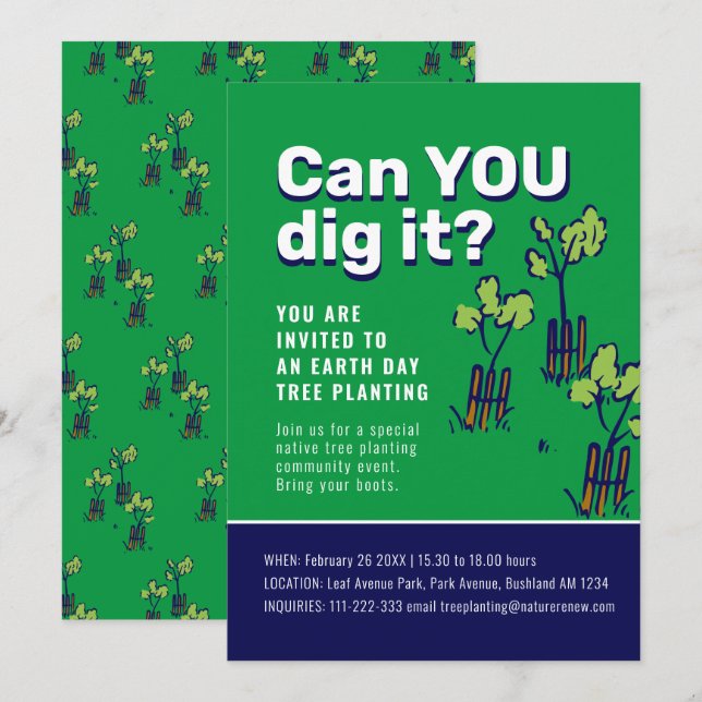 Can you dig it tree planting event earth day invitation (Front/Back)