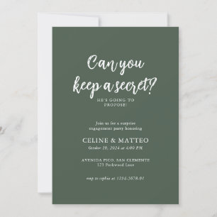 Can you keep a Secret? Dark Green Engagement Invitation