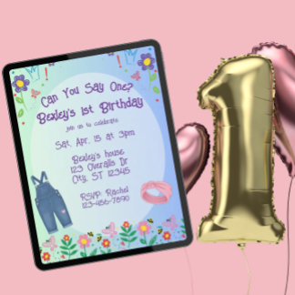 Can You Say One, Overalls & Drawings 1st Birthday Invitation