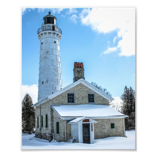 Cana Island Lighthouse in Winter Photography Print (Front)