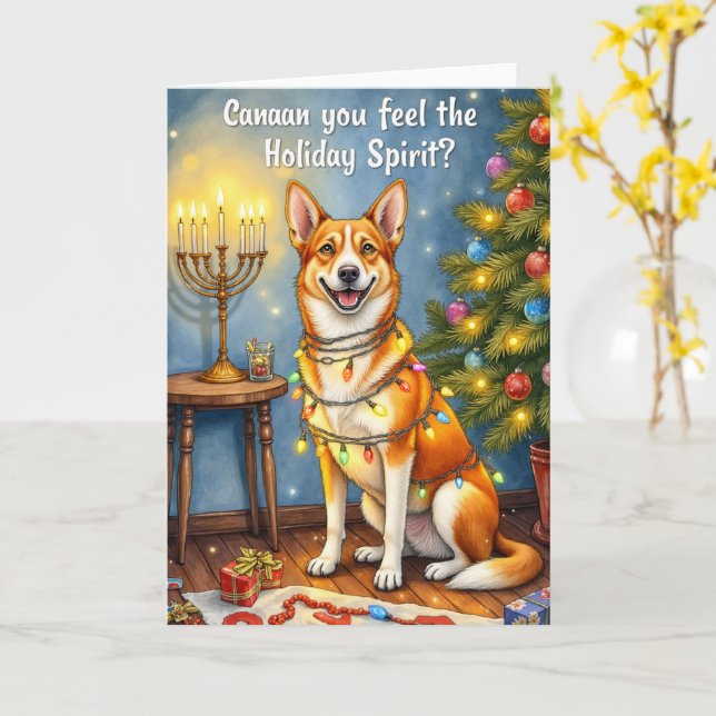 Canaan Dog Christmas Funny Holiday Pun Greeting Card (Yellow Flower)