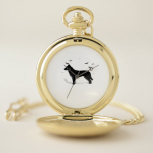 Canaan Dog � Halloween Moon Silhouette Classic T-S Pocket Watch