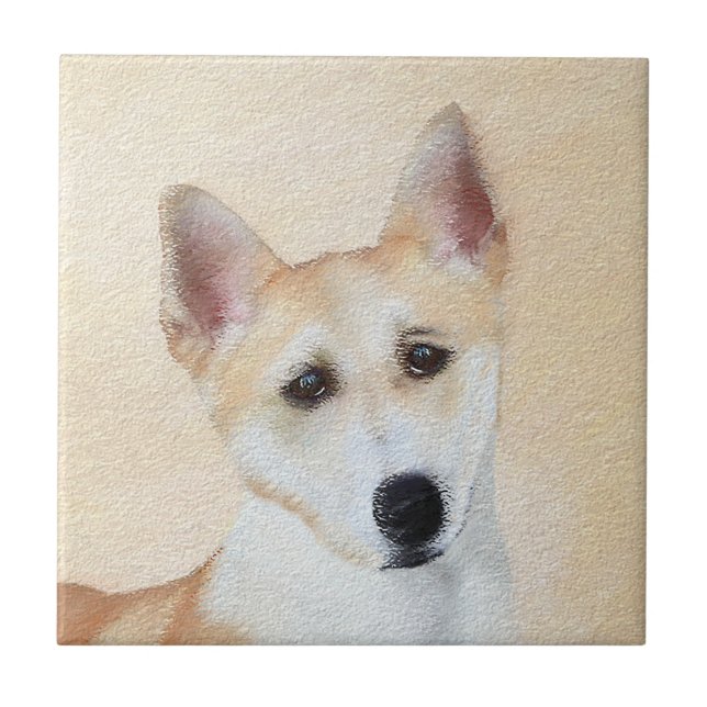 Canaan Dog Painting - Cute Original Dog Art Ceramic Tile (Front)