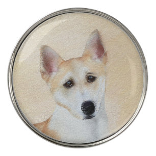 Canaan Dog Painting - Cute Original Dog Art Golf Ball Marker