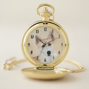 Canaan Dog Painting - Cute Original Dog Art Pocket Watch