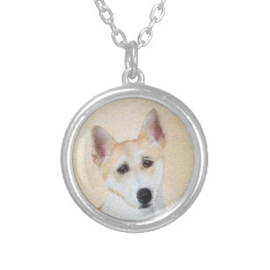 Canaan Dog Painting - Cute Original Dog Art Silver Plated Necklace