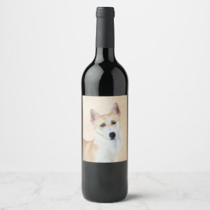 Canaan Dog Painting - Cute Original Dog Art Wine Label