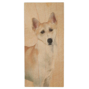 Canaan Dog Painting - Cute Original Dog Art Wood Flash Drive