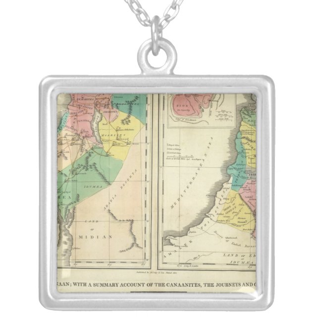 Canaan - Israel Atlas Map Silver Plated Necklace (Front)