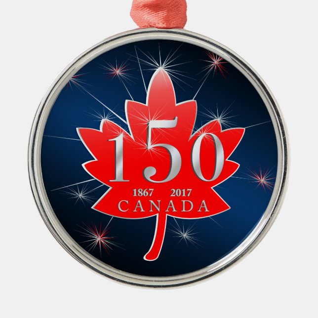 Canada 150 Birthday Celebration Maple Leaf Metal Ornament (Front)