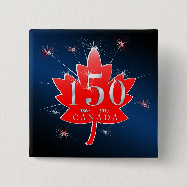 Canada 150 Birthday Celebration Maple Leaf Pinback Button (Front)