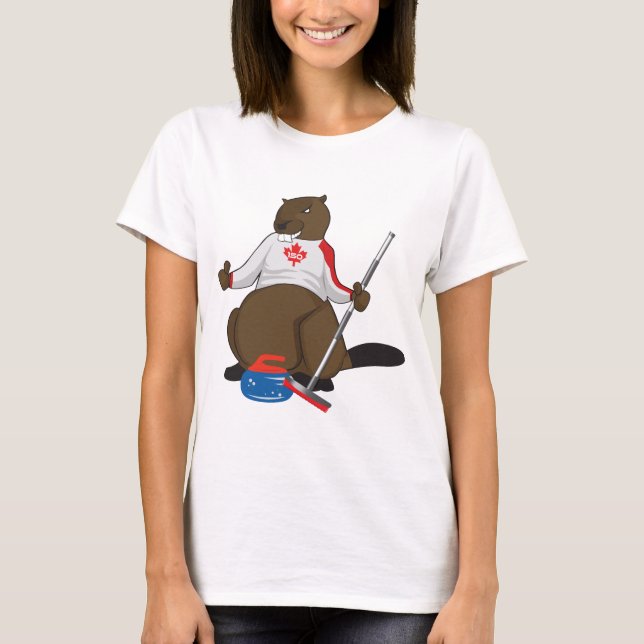 Canada 150 in 2017 Curling Beaver Merchandise T-Shirt (Front)