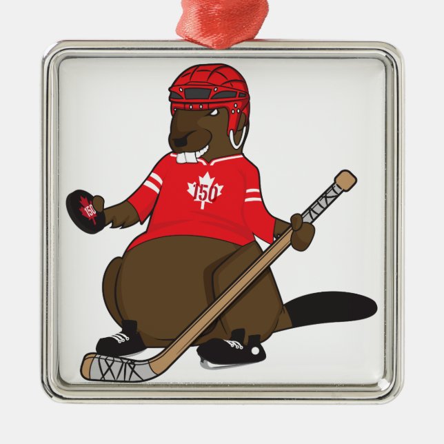 Canada 150 in 2017 Hockey Beaver Metal Ornament (Front)