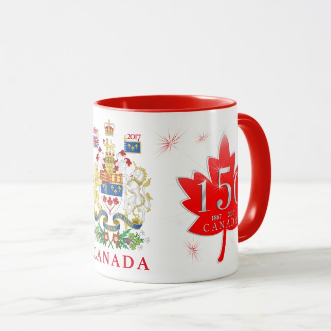 Canada 150 Maple Leaf Fireworks Coat of Arms Mug (Front Right)