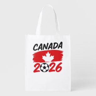 Canada 2026 Soccer Fan Design with Maple Leaf Grocery Bag