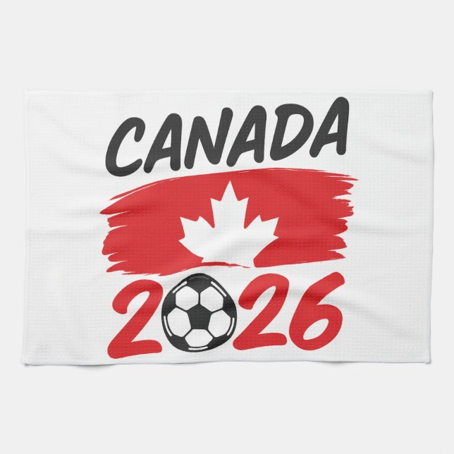 Canada 2026 Soccer Fan Design with Maple Leaf Kitchen Towel (Horizontal)