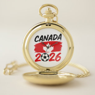 Canada 2026 Soccer Fan Design with Maple Leaf Pocket Watch