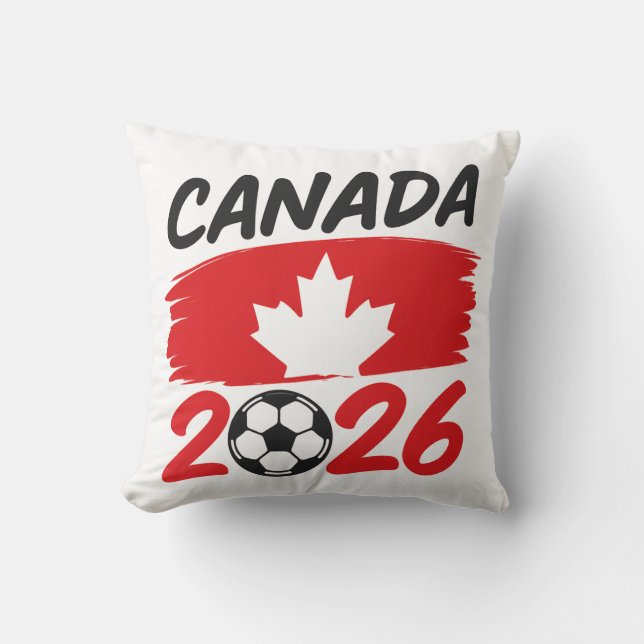 Canada 2026 Soccer Fan Design with Maple Leaf Throw Pillow (Front)