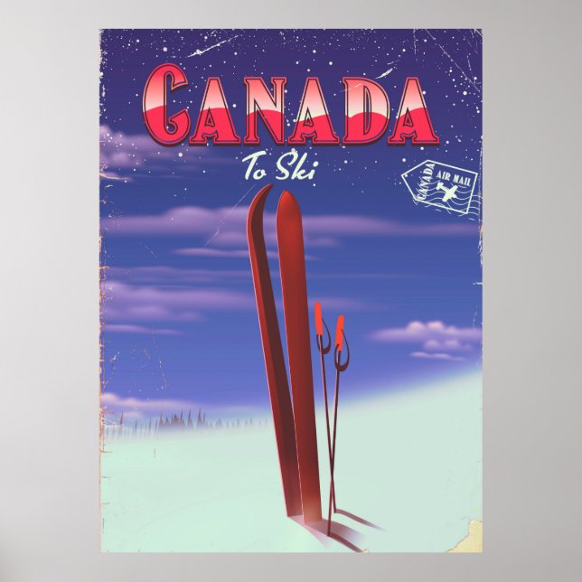 Canada Air mail to ski postcard illustration. Poster (Front)