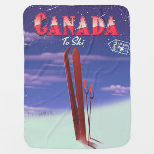 Canada Air mail to ski postcard illustration. Stroller Blanket