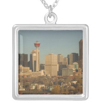 Canada  Alberta  Calgary: City Skyline From 2 Silver Plated Necklace by takemeaway at Zazzle