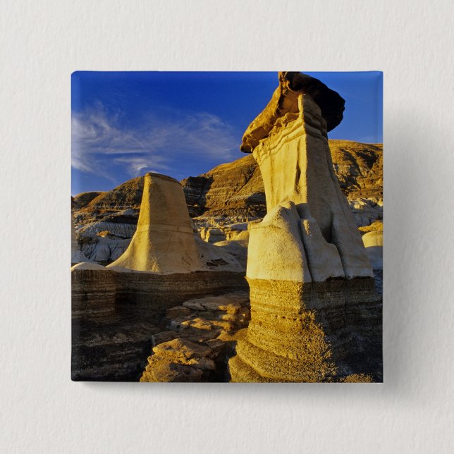 Canada, Alberta, Drumheller. Hoodoos. Button (Front)