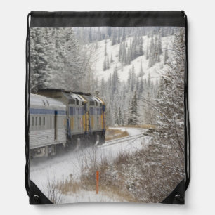 Canada, Alberta. VIA Rail Snow Train between Drawstring Bag