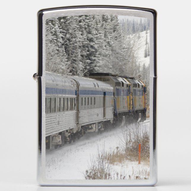 Canada, Alberta. VIA Rail Snow Train between Zippo Lighter (Front)