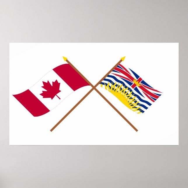 Canada and British Columbia Crossed Flags Poster (Front)