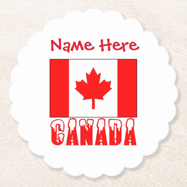 Canada and Canadian Flag Red Personalization  Paper Coaster (Front)