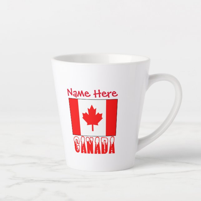 Canada and Canadian Flag Red Personalization Small Latte Mug (Right)