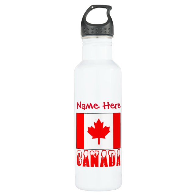 Canada and Canadian Flag Red Personalization  Stainless Steel Water Bottle (Front)