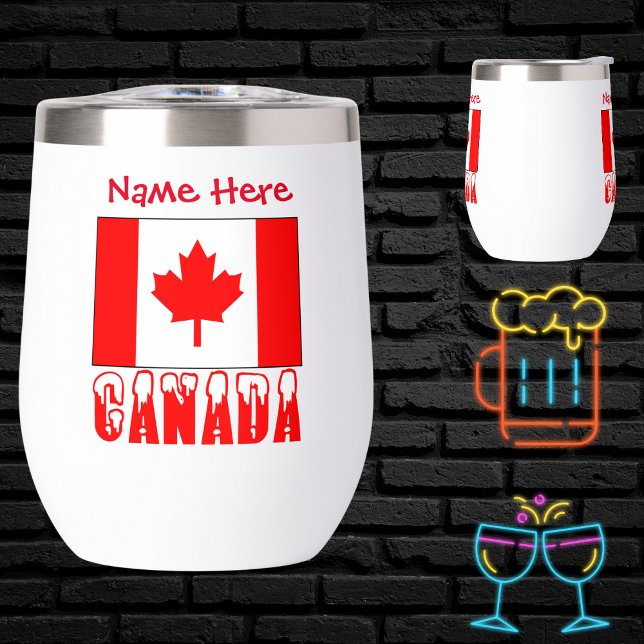 Canada and Canadian Flag Red Personalization  Thermal Wine Tumbler (Creator Uploaded)